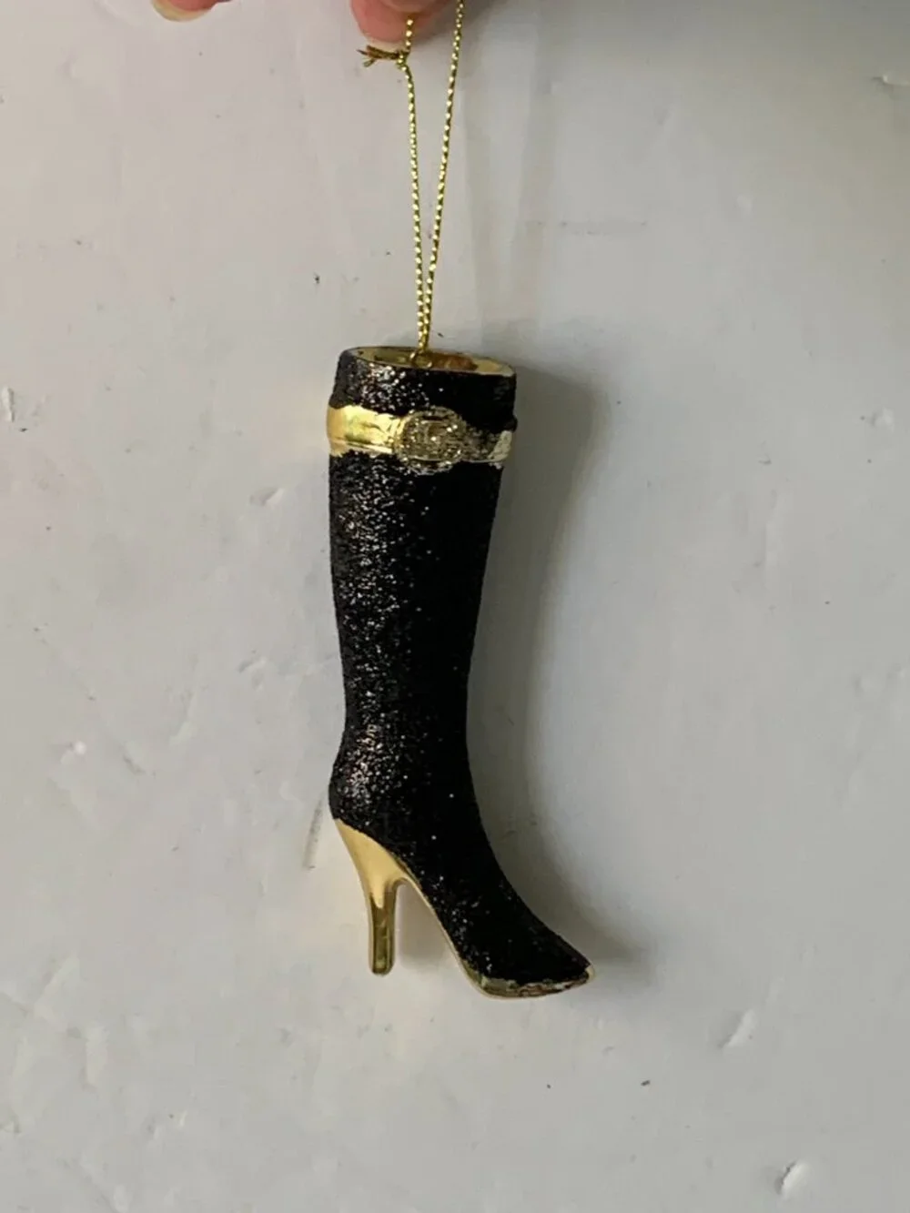Vintage Pier 1 Black Glitter High-Heeled Boot Christmas Ornament  4